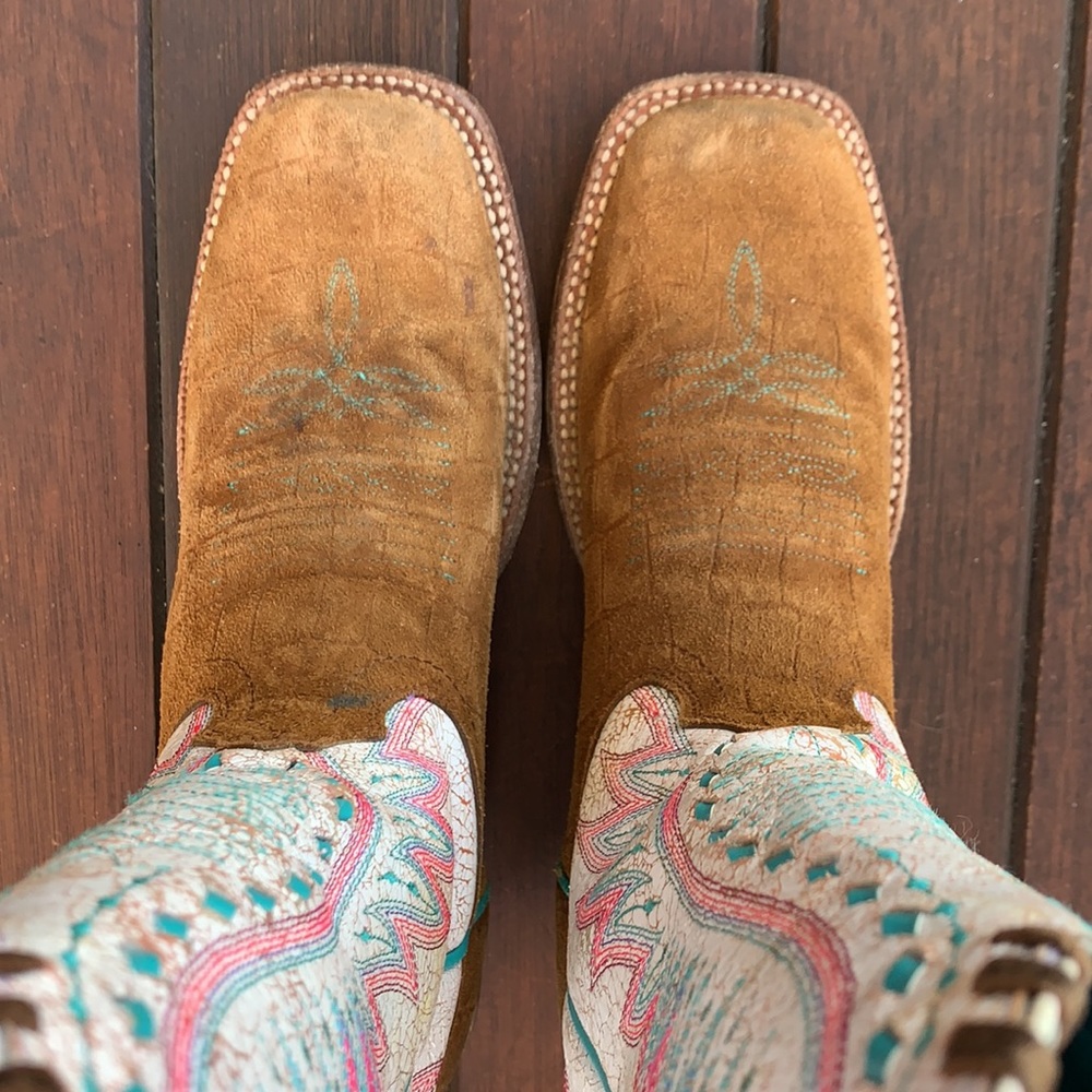 ARIAT ATS Tall Brown White Cowboy Western Boots - Picture 8 of 12